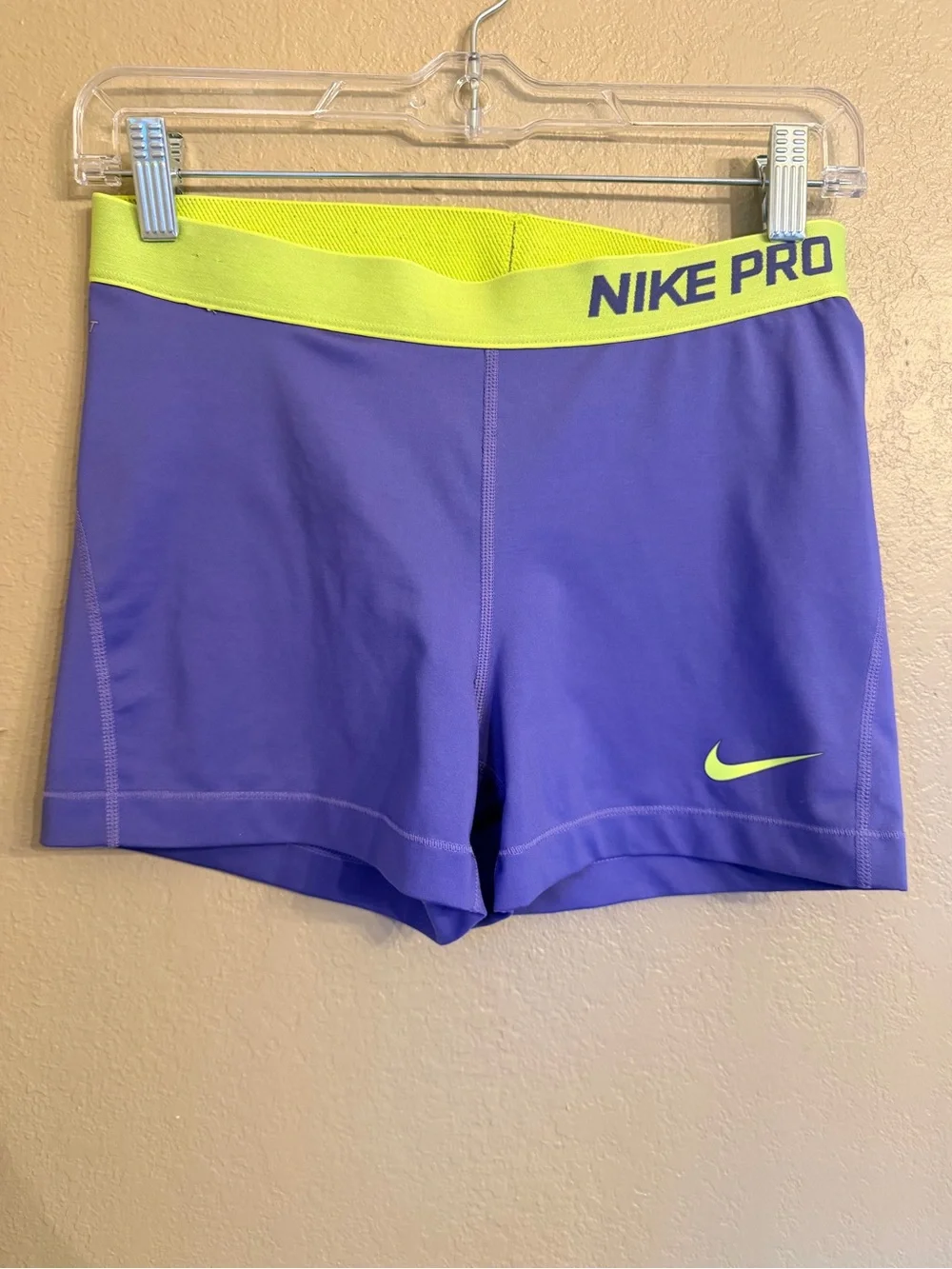 Nike Purple Athletic Shorts with Lime Waistband